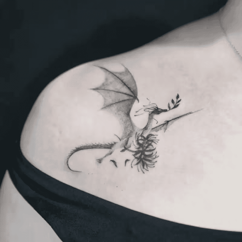 Dragon with Red Spider Lily Tattoo