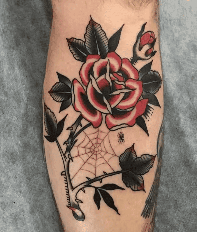 American Traditional Rose Tattoo
