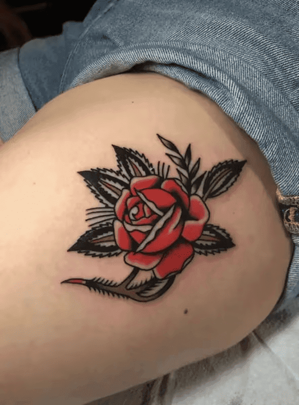 American Traditional Rose Tattoo