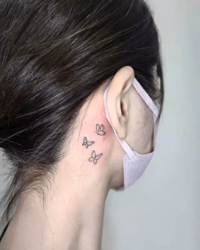 butterfly tattoo behind the ear 🦋