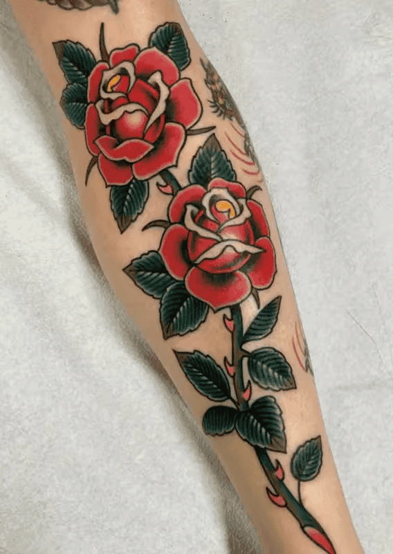 American Traditional Rose Tattoo